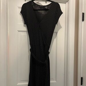 NY & Co faux wrap dress black polka dot small